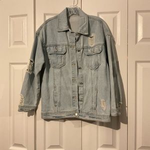 Flapped Pocket Ripped Denim Jacket